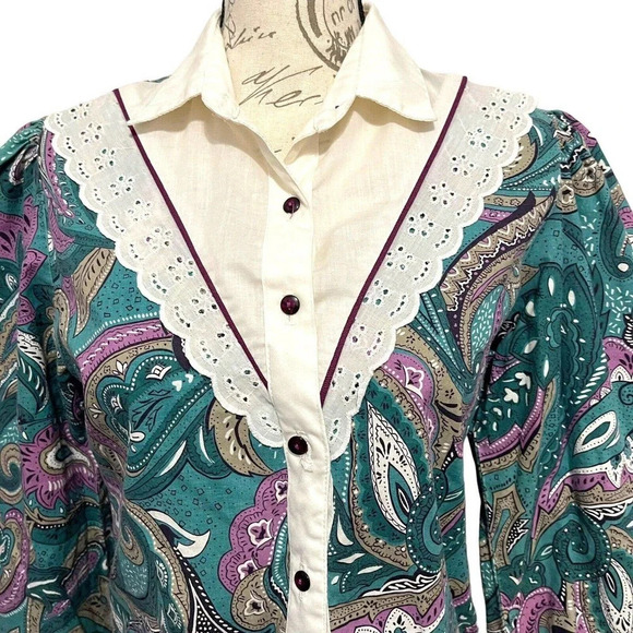 Vintage Circle T Marilyn Lenox Button Front Shirt Rodeo Western Size 9/10 - Picture 3 of 7